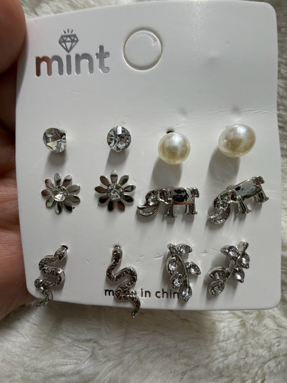 Silver Tone Elephant & Pearl Stud Earring Set - Multi-Pair Pack